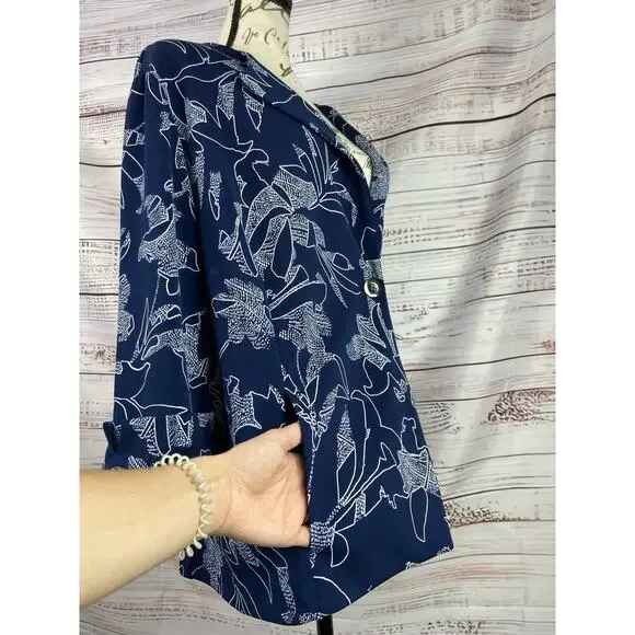 Susan Graver Printed LK Cutaway Hem Jacket Womens XL One Button 3/4 Slv Pockets - Picture 4 of 12